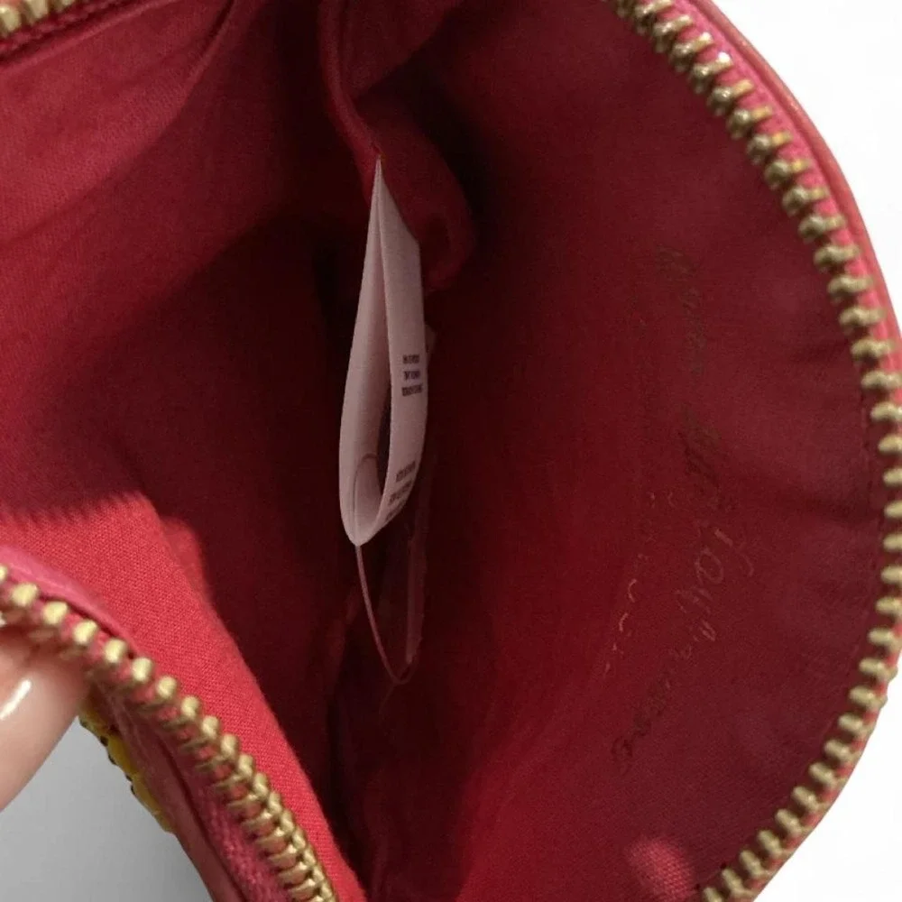 Anna Harley Russo Anthropologie Coin Makeup Purse Pink Like New Beaded Floral